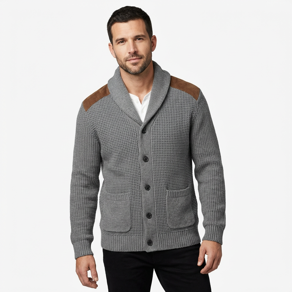 Cardigan Men Stand Collar Single-Breasted Long Sleeve