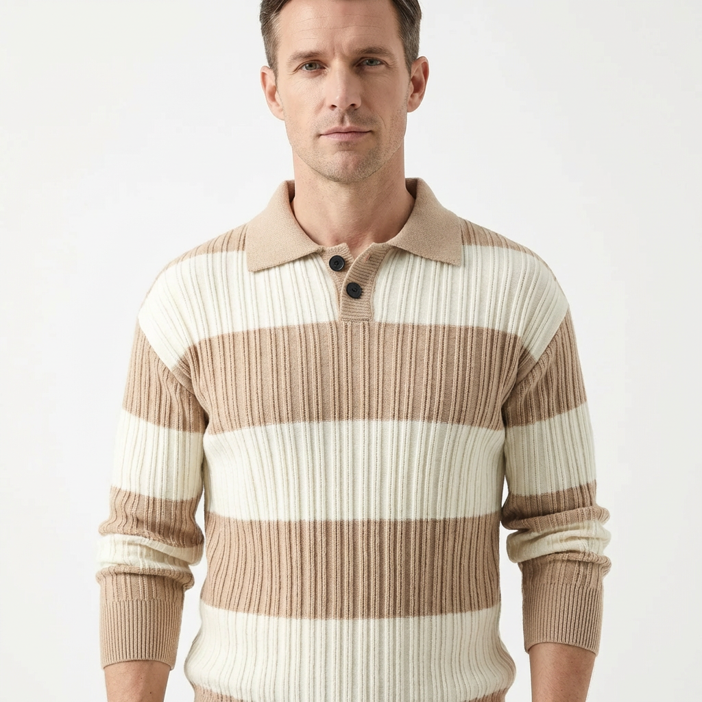 Sweater Men Striped Lapel Collar Casual Fit