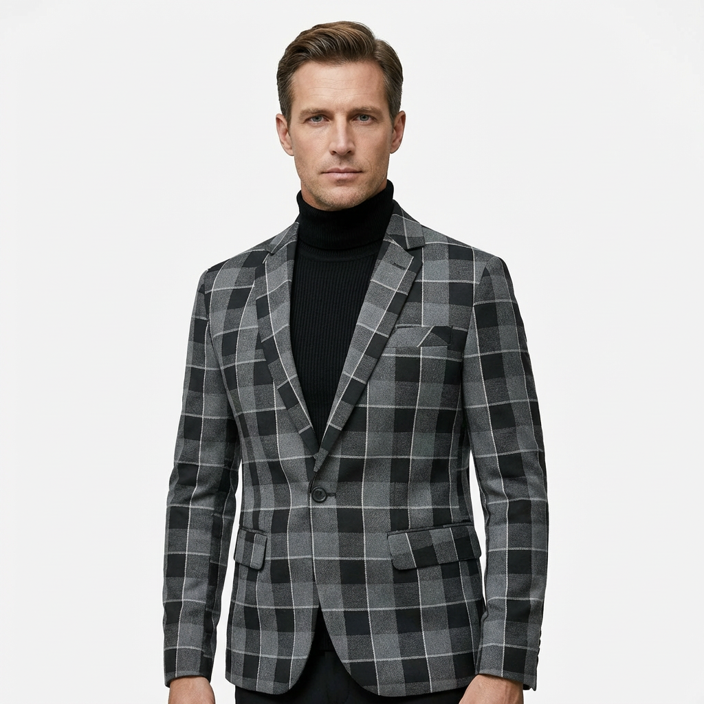 Blazer Men Notched Lapel One Button Long Sleeve