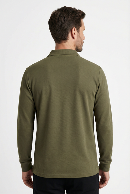 Polo Shirt Men’s Long Sleeve Turn-Down Collar Checked Pattern