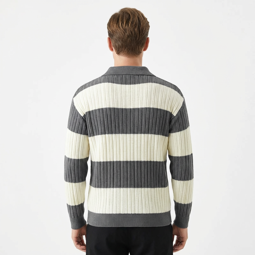 Sweater Men Striped Lapel Collar Casual Fit