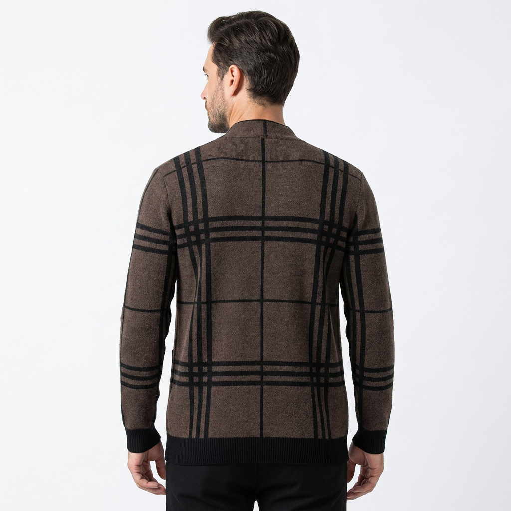 Men’s Cardigan V-Neck Checked Pattern Slim Fit