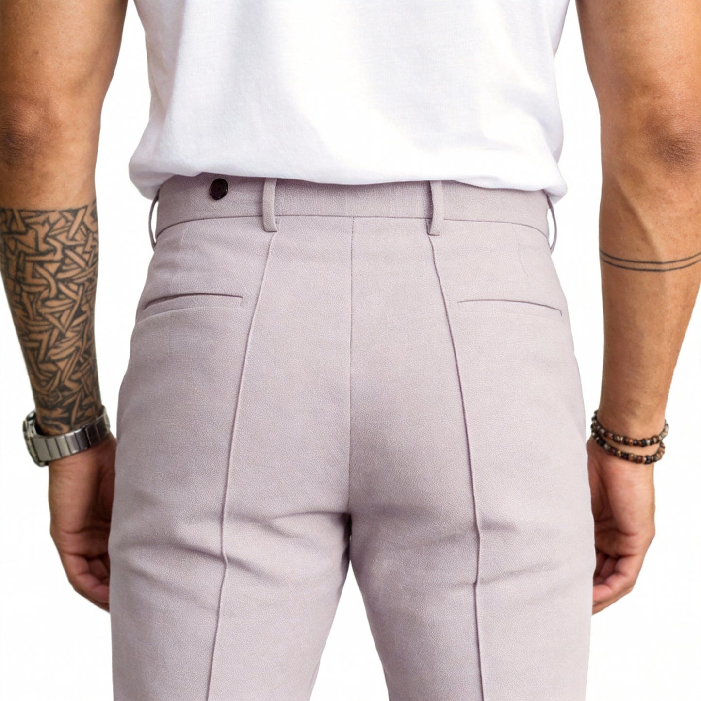 Casual Pants Men Straight Fit Double Pleat