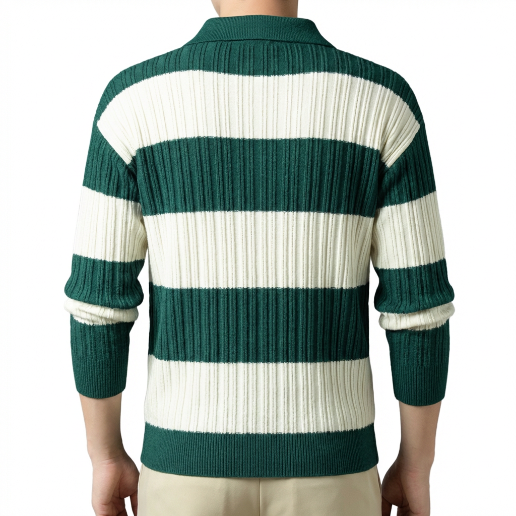 Sweater Men Striped Lapel Collar Casual Fit
