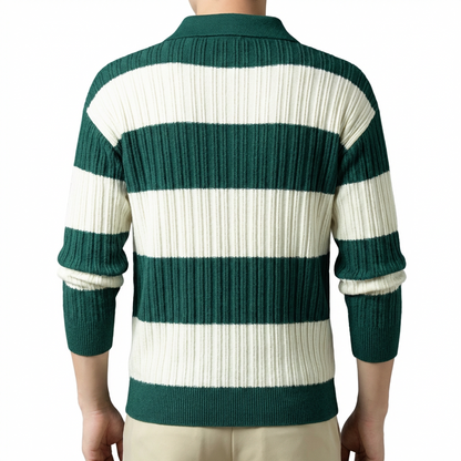 Sweater Men Striped Lapel Collar Casual Fit