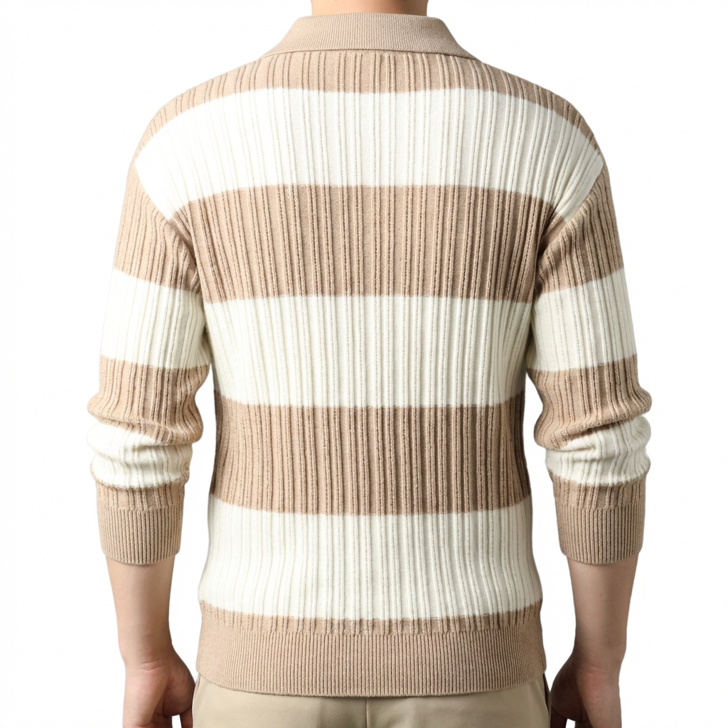 Sweater Men Striped Lapel Collar Casual Fit