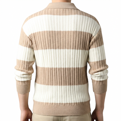 Sweater Men Striped Lapel Collar Casual Fit