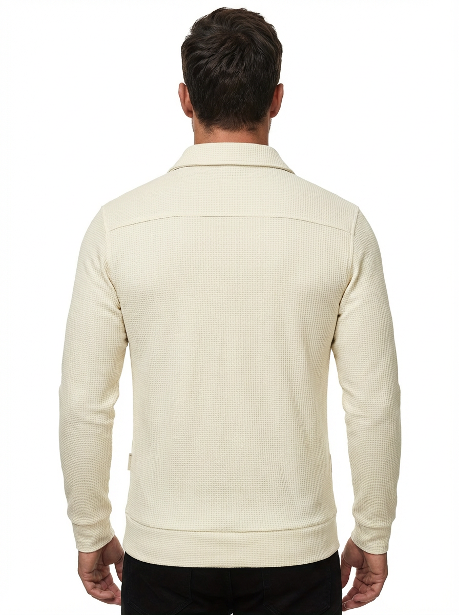 Jacket Men Lapel Collar Zipper Pockets Long Sleeve