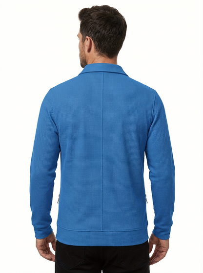 Jacket Men Lapel Collar Zipper Pockets Long Sleeve