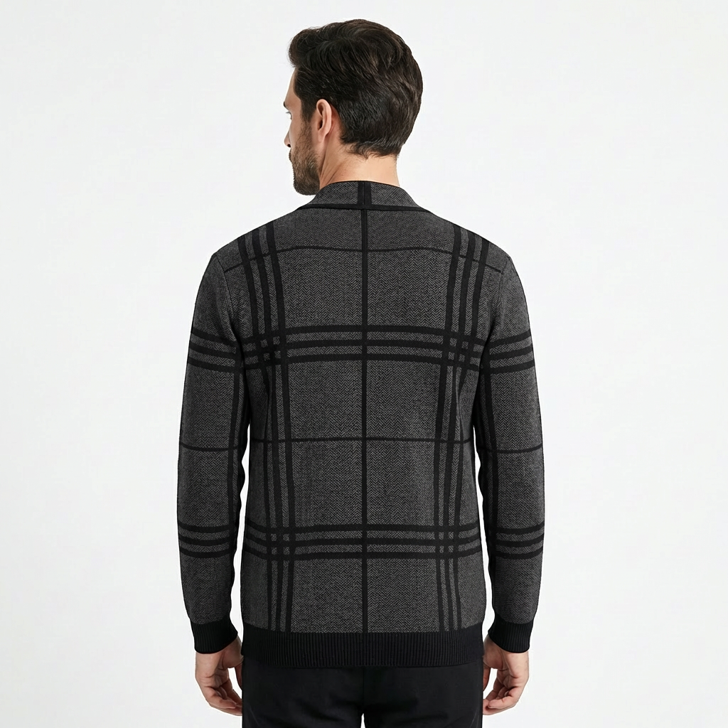 Men’s Cardigan V-Neck Checked Pattern Slim Fit