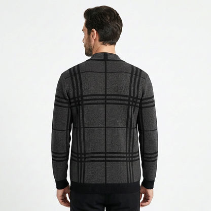 Men’s Cardigan V-Neck Checked Pattern Slim Fit