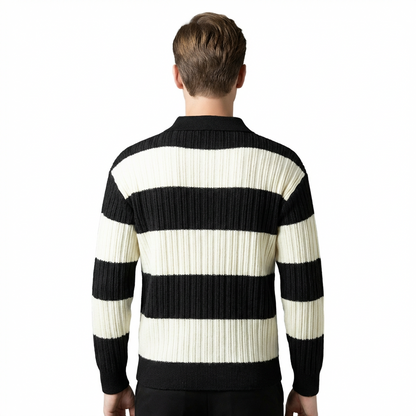 Sweater Men Striped Lapel Collar Casual Fit