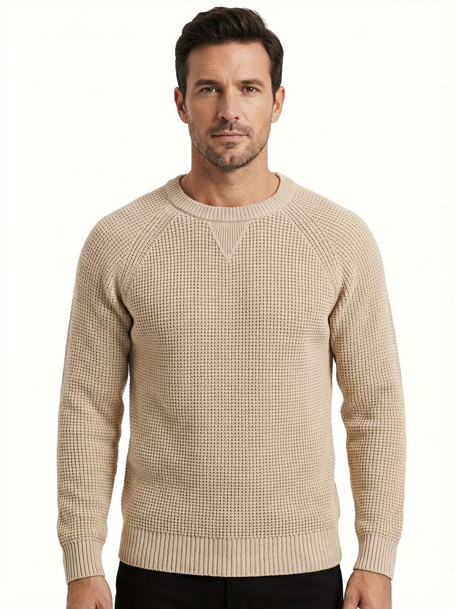 Sweater Men’s Heavyweight Round Neck Pullover Rib-Knit