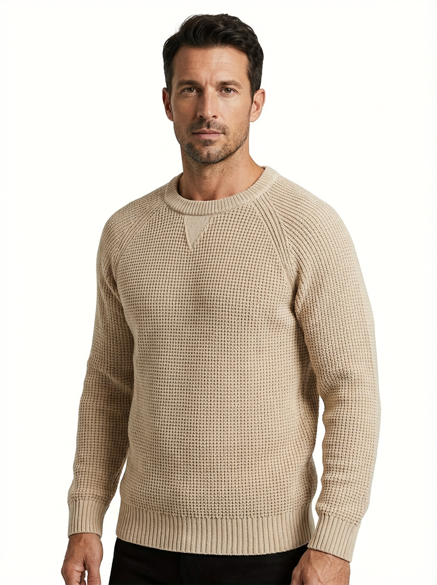 Sweater Men’s Heavyweight Round Neck Pullover Rib-Knit