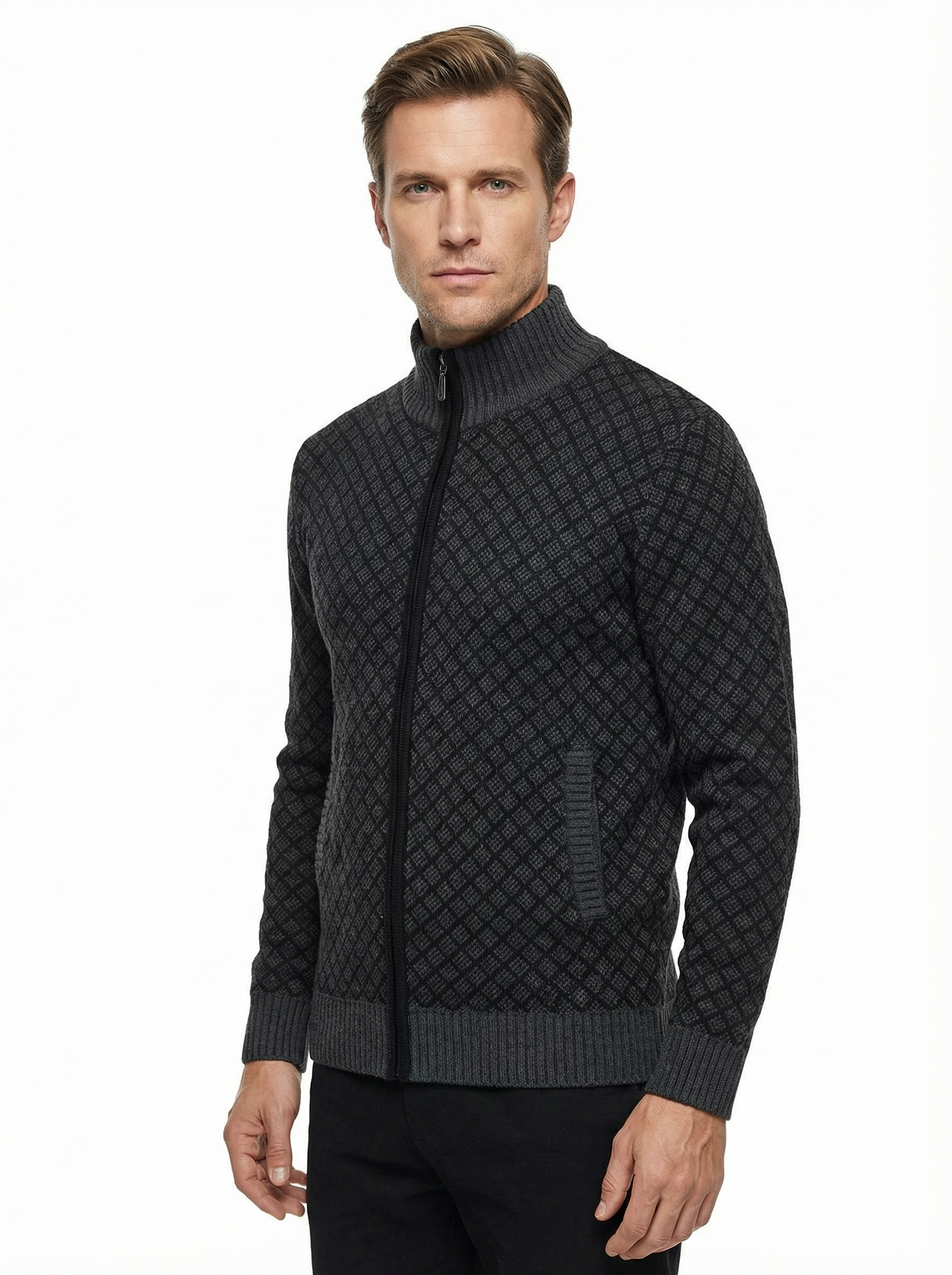 Sweater Jacket Men Stand-Up Collar Slim Fit