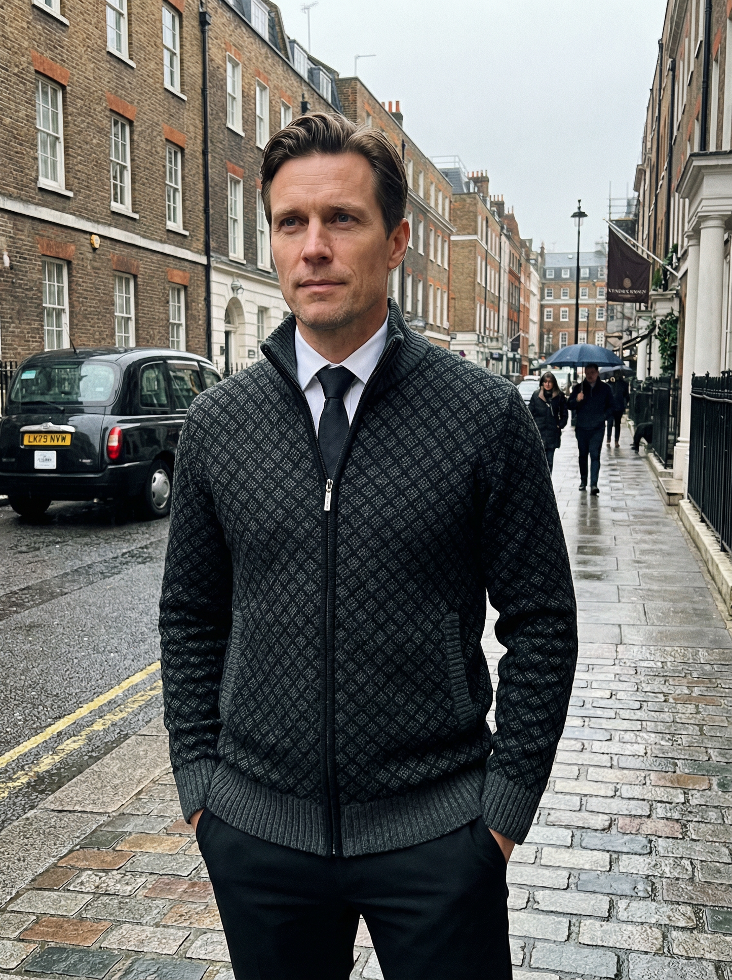 Sweater Jacket Men Stand-Up Collar Slim Fit