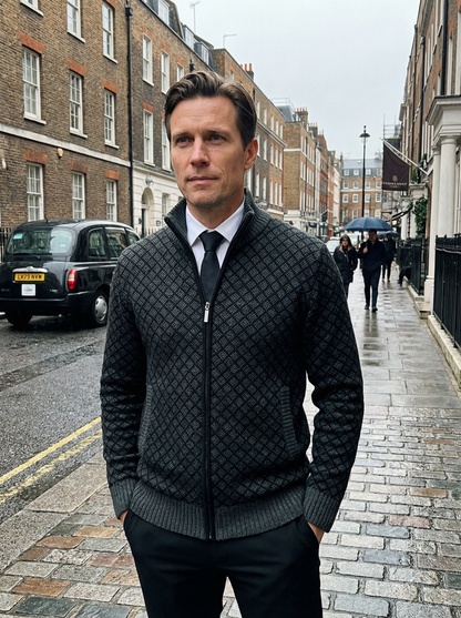 Sweater Jacket Men Stand-Up Collar Slim Fit