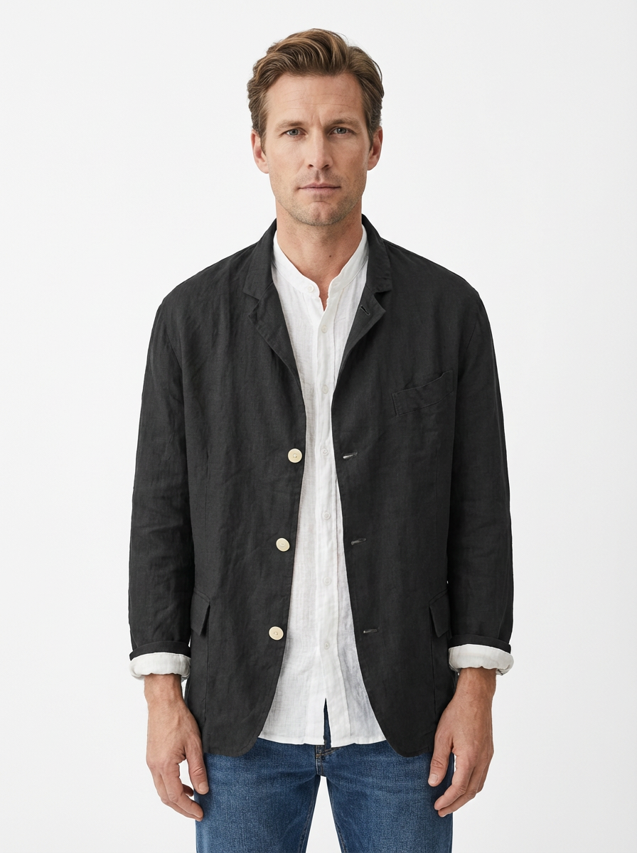 Vest Jacket Men Long Sleeve Loose Fit Open Front