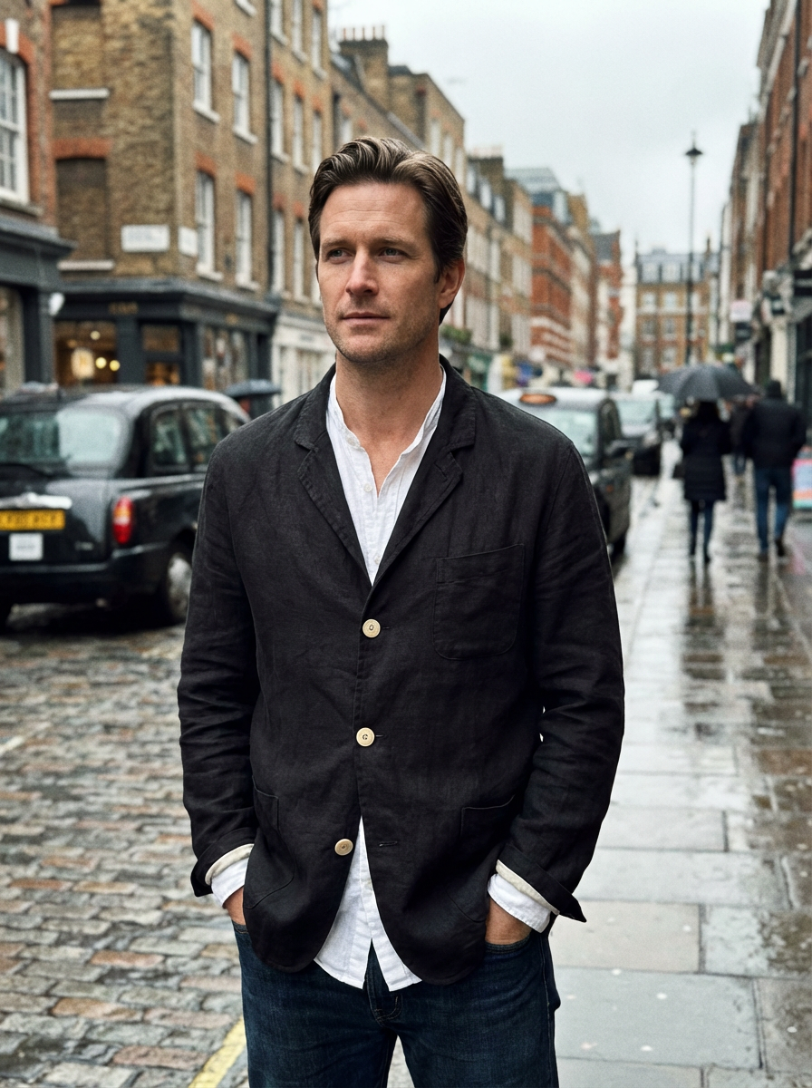 Vest Jacket Men Long Sleeve Loose Fit Open Front