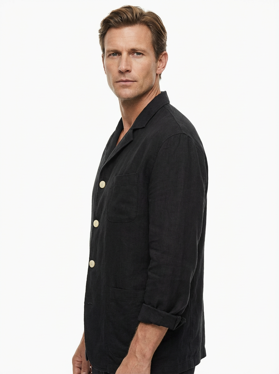 Vest Jacket Men Long Sleeve Loose Fit Open Front