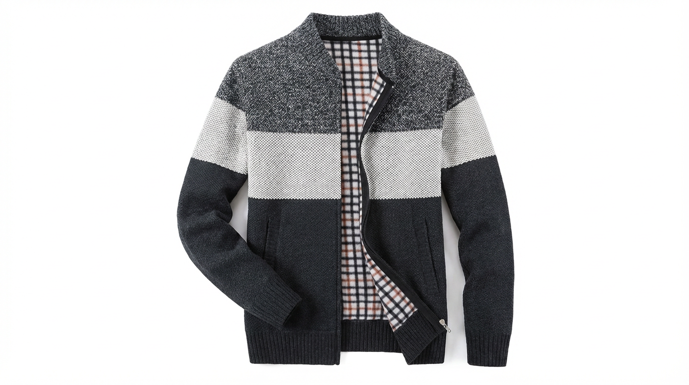 Sweater Jacket Men Stand-Up Collar Zipper Closure