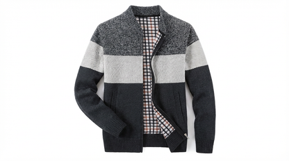 Sweater Jacket Men Stand-Up Collar Zipper Closure