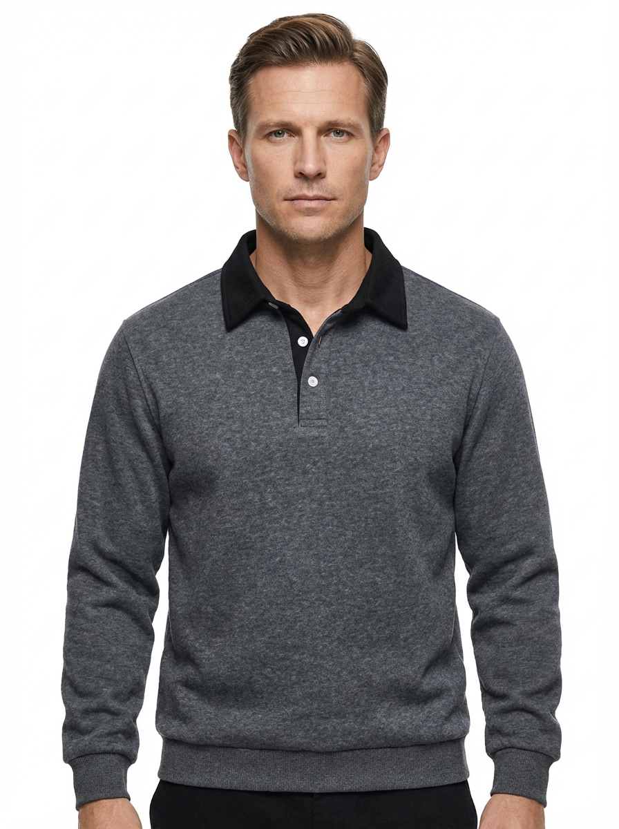 Polo Shirt Men Long Sleeve Button Collar Casual