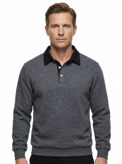 Polo Shirt Men Long Sleeve Button Collar Casual