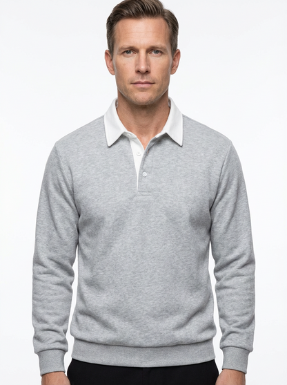 Polo Shirt Men Long Sleeve Button Collar Casual