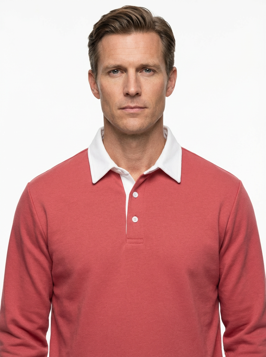 Polo Shirt Men Long Sleeve Button Collar Casual
