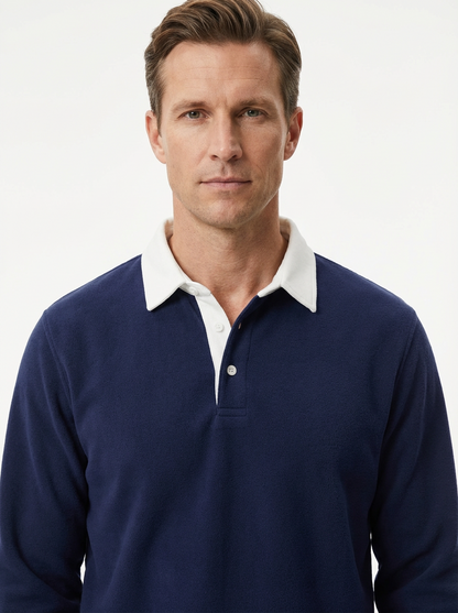 Polo Shirt Men Long Sleeve Button Collar Casual