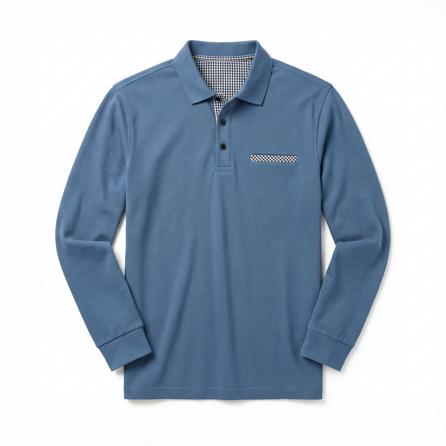 Polo Shirt Men’s Long Sleeve Turn-Down Collar Checked Pattern