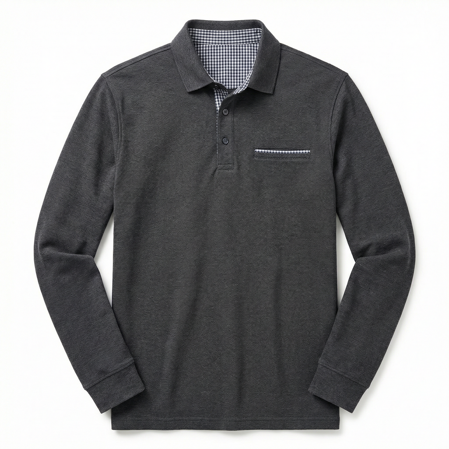 Polo Shirt Men’s Long Sleeve Turn-Down Collar Checked Pattern