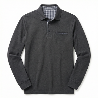 Polo Shirt Men’s Long Sleeve Turn-Down Collar Checked Pattern