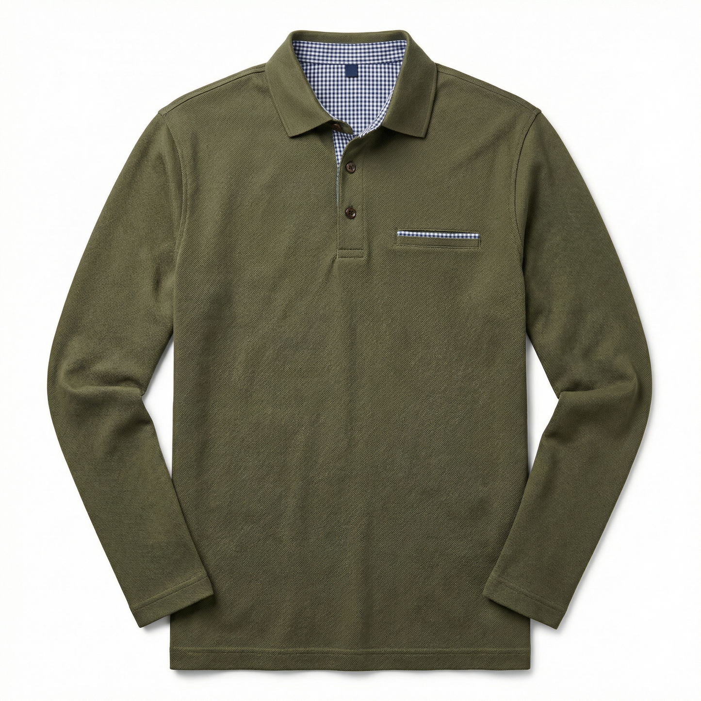 Polo Shirt Men’s Long Sleeve Turn-Down Collar Checked Pattern