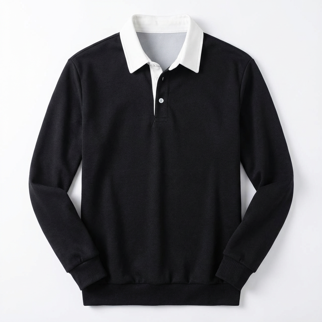 Polo Shirt Men Long Sleeve Button Collar Casual