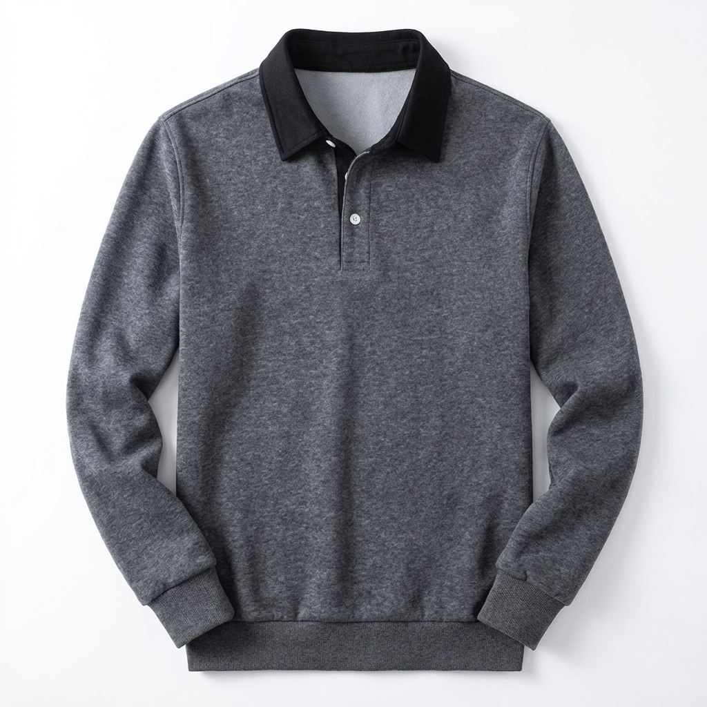 Polo Shirt Men Long Sleeve Button Collar Casual