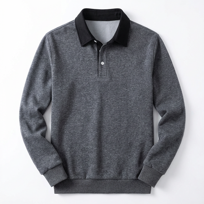 Polo Shirt Men Long Sleeve Button Collar Casual