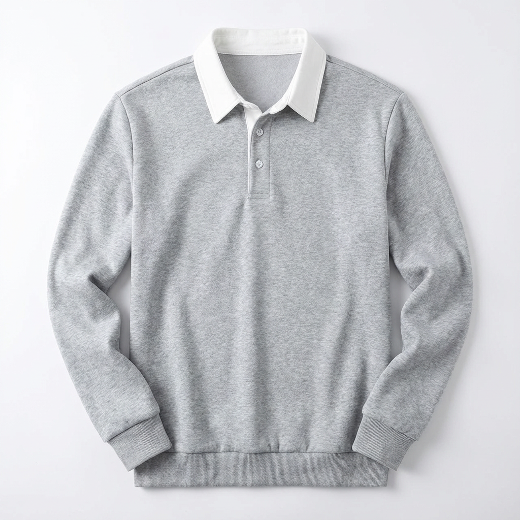 Polo Shirt Men Long Sleeve Button Collar Casual