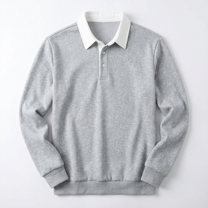 Polo Shirt Men Long Sleeve Button Collar Casual