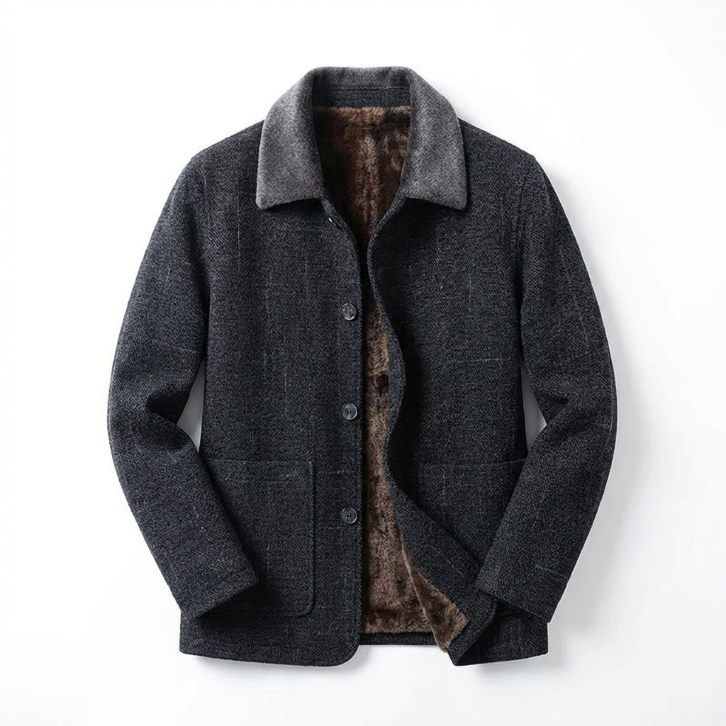 Jacket Men Lapel Collar Long Length Button Front