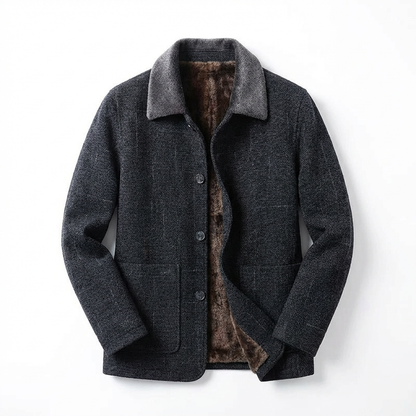 Jacket Men Lapel Collar Long Length Button Front