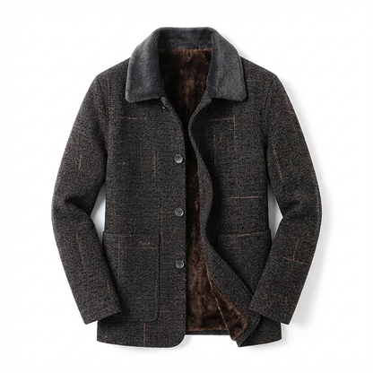 Jacket Men Lapel Collar Long Length Button Front