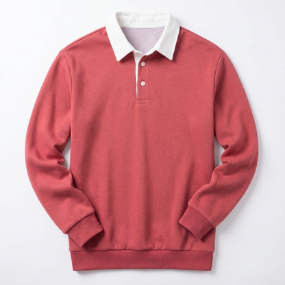 Polo Shirt Men Long Sleeve Button Collar Casual