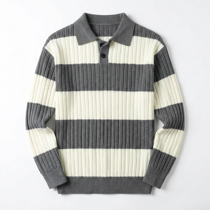 Sweater Men Striped Lapel Collar Casual Fit
