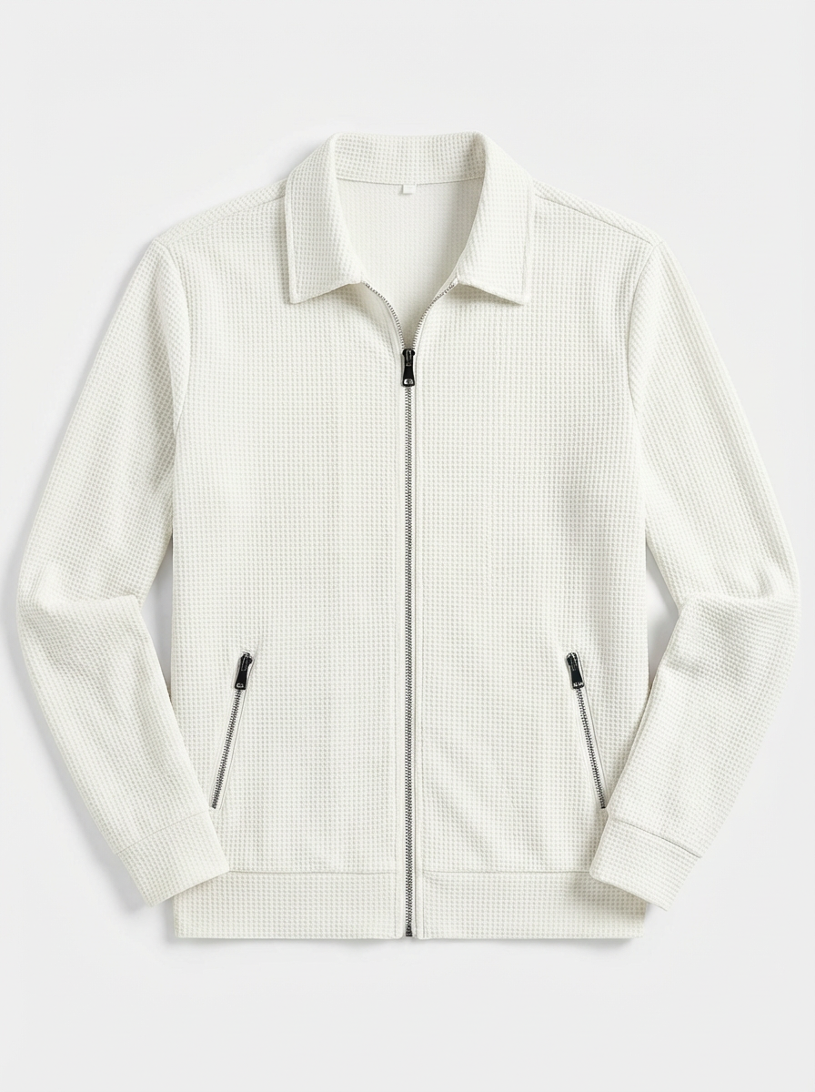 Jacket Men Lapel Collar Zipper Pockets Long Sleeve