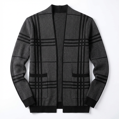 Men’s Cardigan V-Neck Checked Pattern Slim Fit