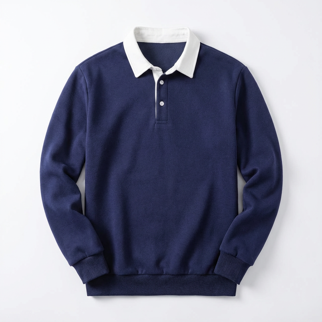 Polo Shirt Men Long Sleeve Button Collar Casual