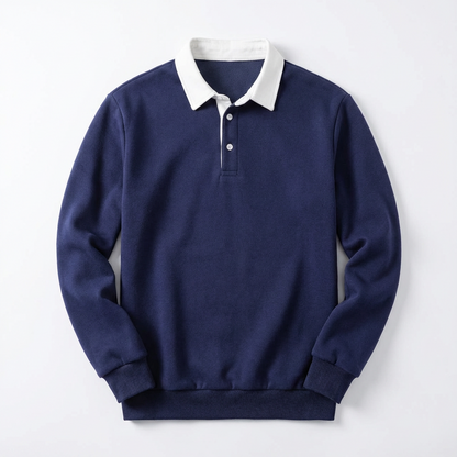 Polo Shirt Men Long Sleeve Button Collar Casual