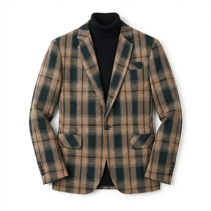 Blazer Men Notched Lapel One Button Long Sleeve